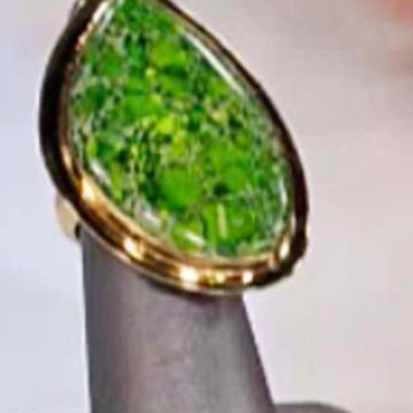JASPER GEM RING, GREENS, ADJUSTABLE ONE SIZE, LARGE FREEFORM, ALCHEMIA BY CHARLE - Picture 1 of 1